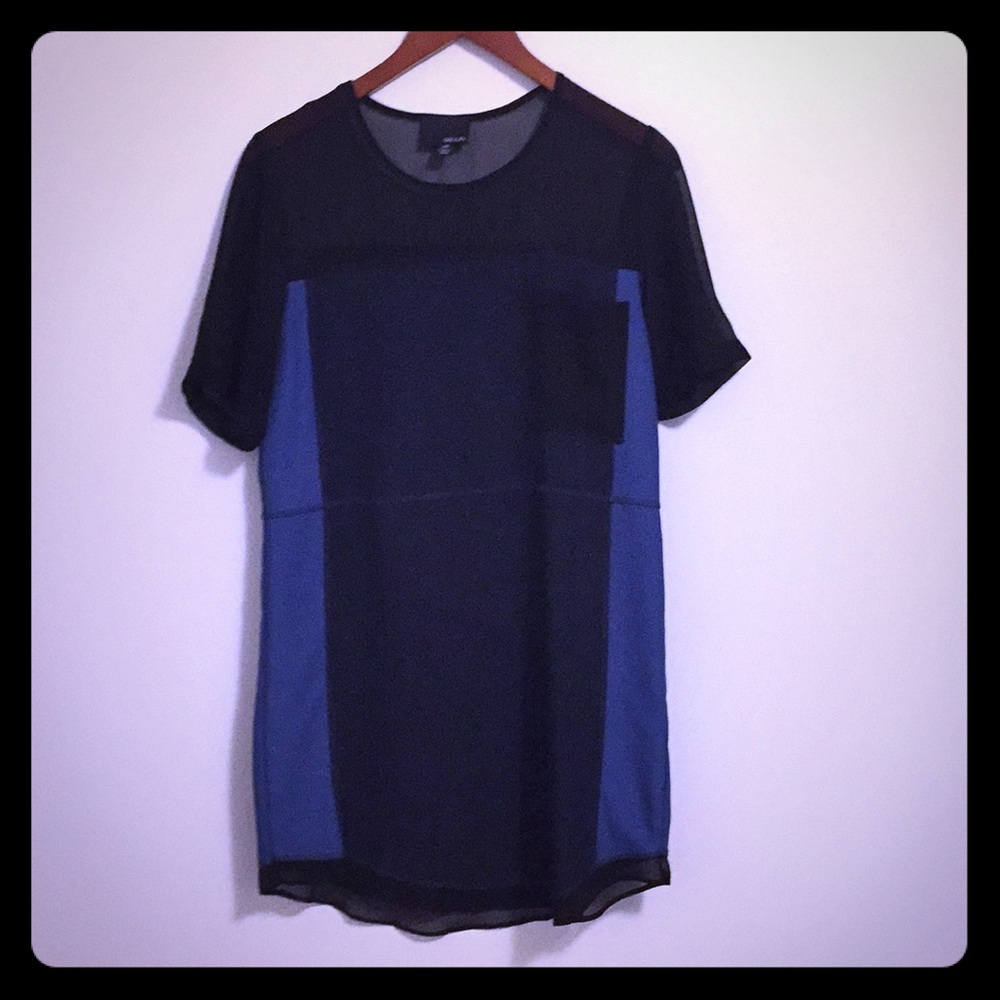 Blue and black blocked dress